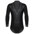 thumbnail image 3 of Alvivi Mens Shiny Rhinestone Deep V Neck Latin Tango Dance Shirt Leotard Ballroom Dance Costume Black M, 3 of 7