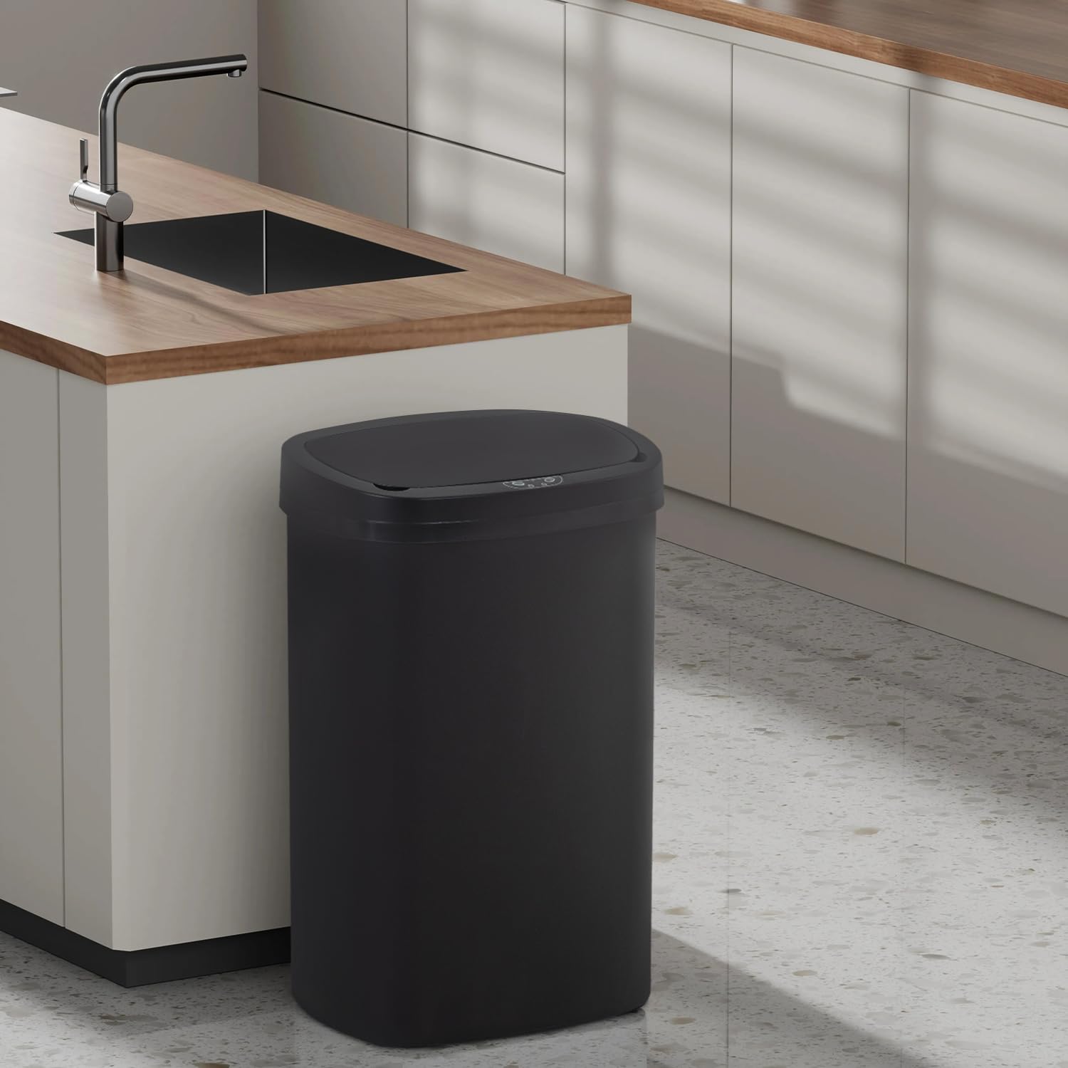 BestOffice 13-Gallon Touchless Kitchen Trash Can, Black photo 4