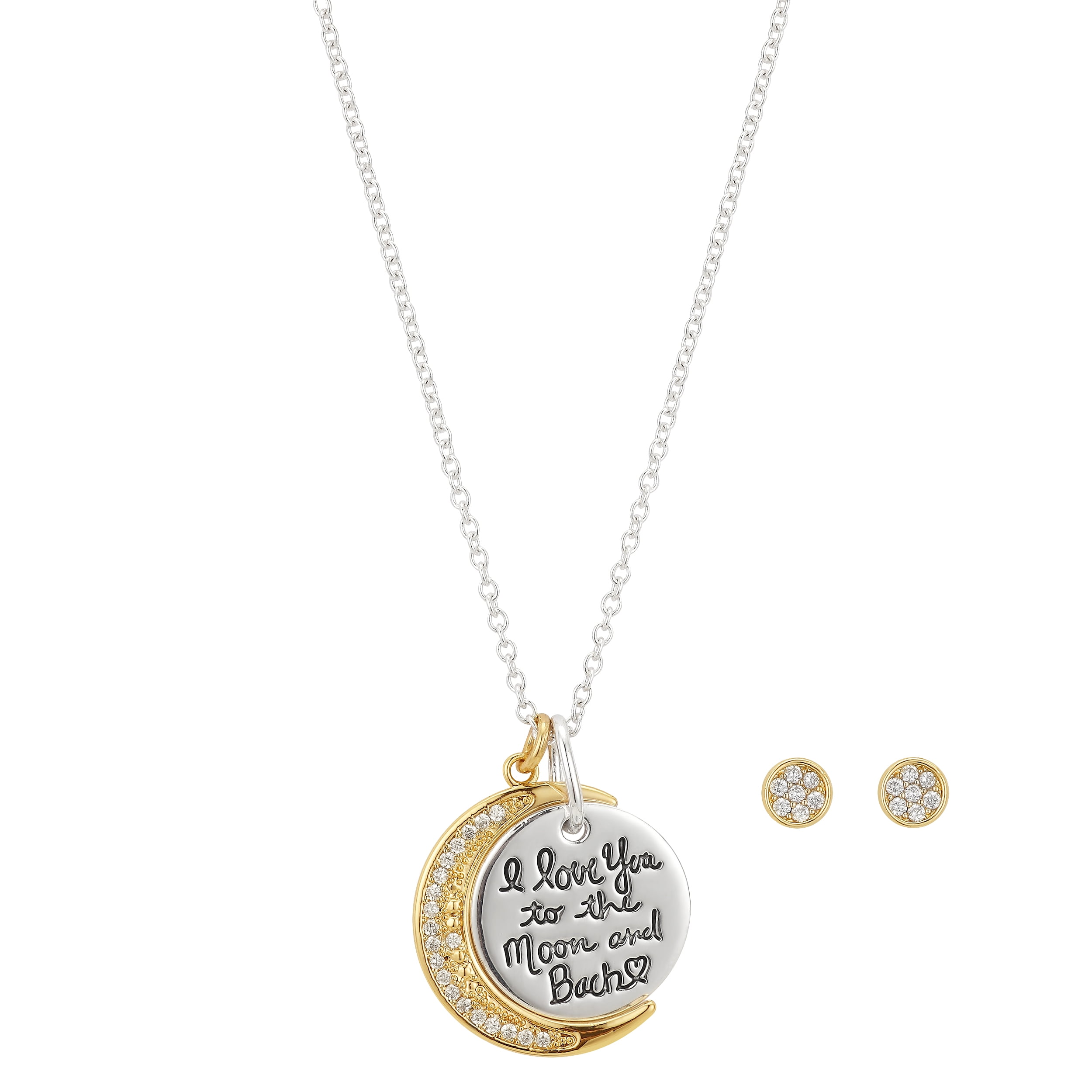 Believe by Brilliance Yellow Gold Flash Plated 'I Love You to the Moon & Back' Pendant Necklace and Earring Set, 18' + 2' Extender