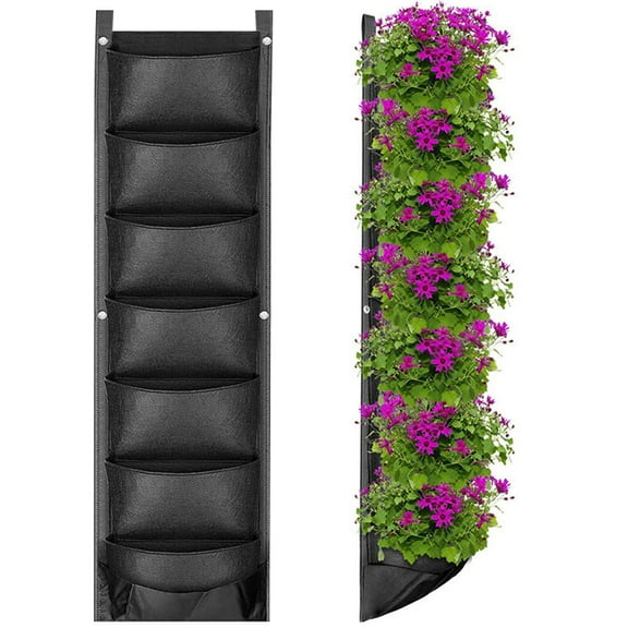 Vaupan 7-Port Plant Pack Vertical Raised Garden Bed Seven Layers Tier Garden Plant Standing Elevated, Felt Fabric Outdoor Tiered Raised Protruding Planter Box for Patio Vegetables Flowers Herbs