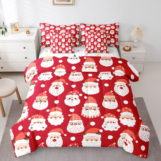 Ensemble de Literie de Noël Gnome 7 Pcs pour Lit Complet, Ensemble de Literie Père Noël Dessin Animé, Mignon Nain Père Noël Kawaii Chapeau de Père Noël Flocon de Neige avec Couette, Décorations de Noël Rouges