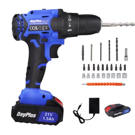 Dayplus 21V Cordless Drill Set Power Drill Driver Impact Drill with Battery Fast Charger