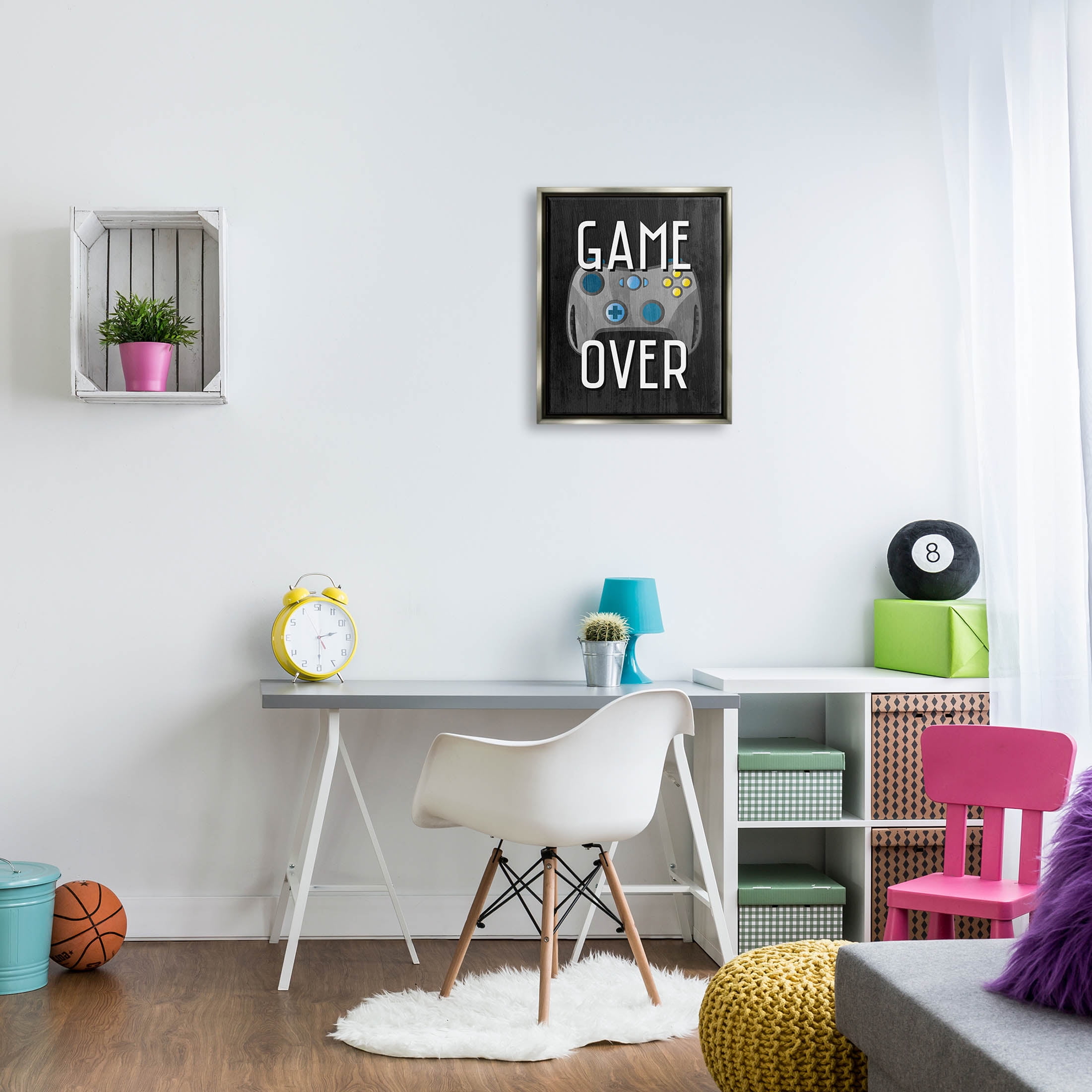 Stupell Industries Game Over Controller Graphic Art Luster Gray Floating Framed Canvas Print Wall Art, Design by Kim Allen