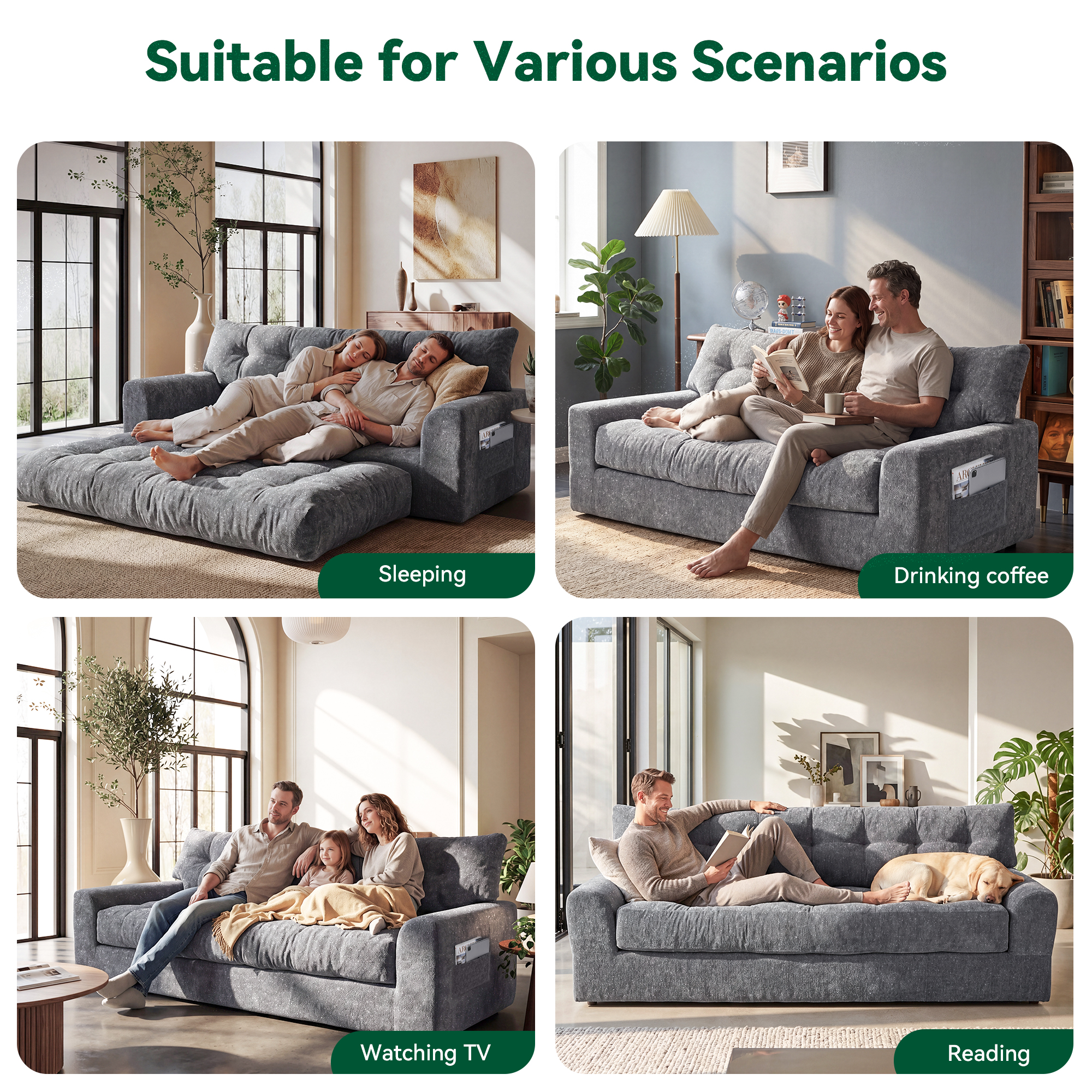 BEHOST 75.6" 3-Seater Sofa with Deep Seats, Dark Gray photo 6