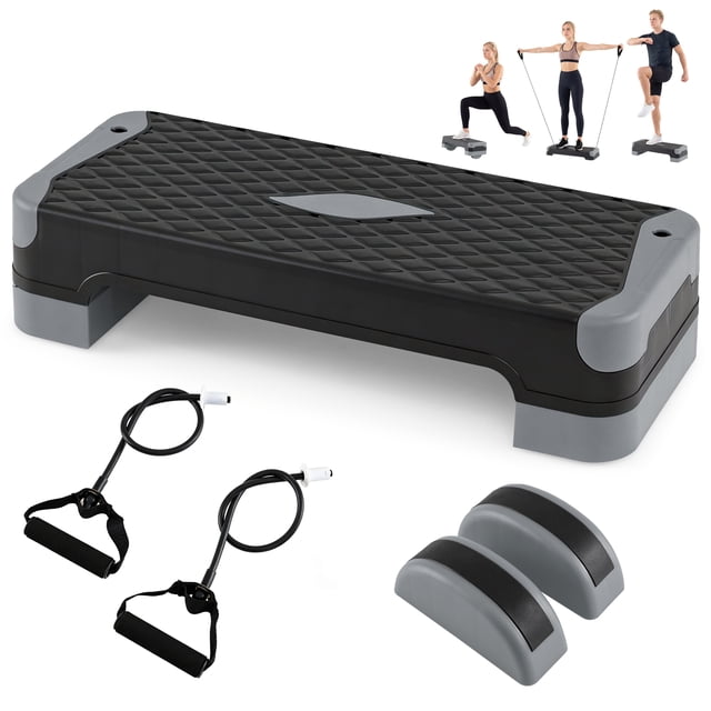 Gymax 3-in-1 Aerobic Step Platform SetAdjustable Workout Stepper Surface for HomeGym Gray & Black