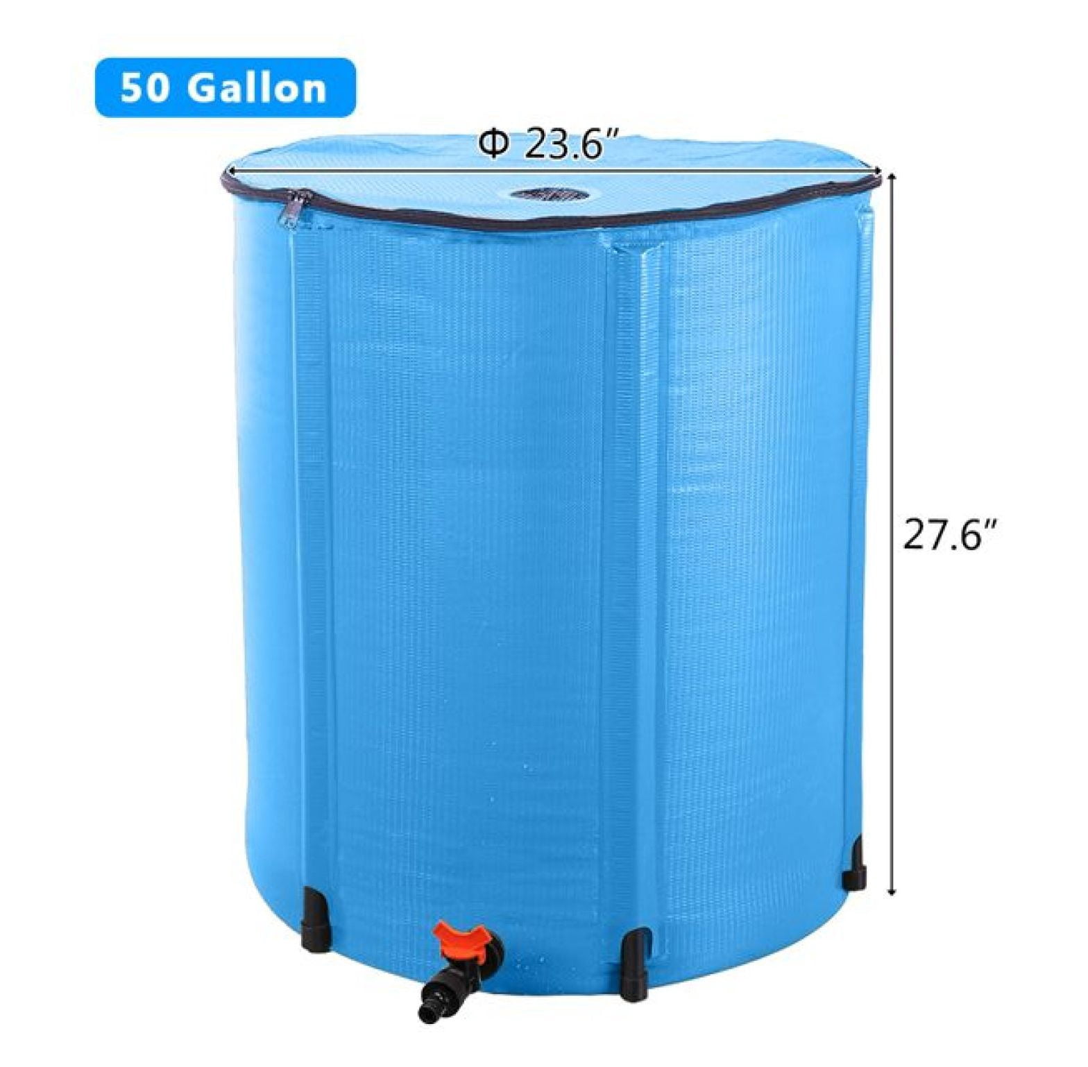 50 Gallon Rain Barrel Folding Water Collector - Blue - Portable Collapsible Rainwater Tank for Garden, Outdoor Use, Window Cleaning