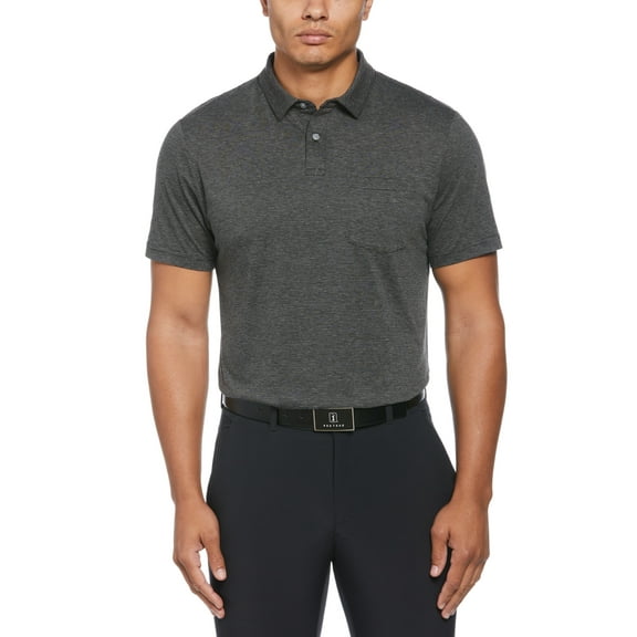 PGA TOUR Mens Eco Fine Line Short Sleeve Polo Shirt Caviar Heather XL