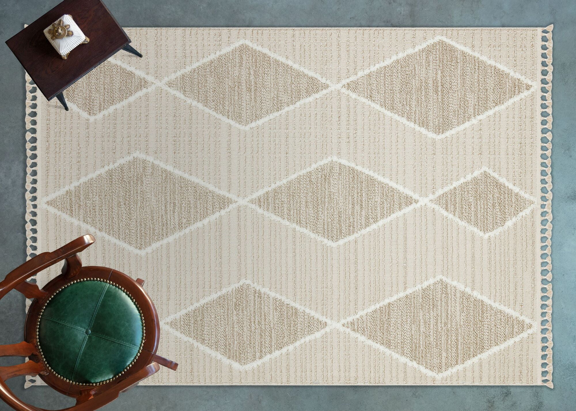 BESPOKY Modern Area Rug,Home Decor Carpet,Rectangle Room Carpets,Cream Geometric Rug,Home