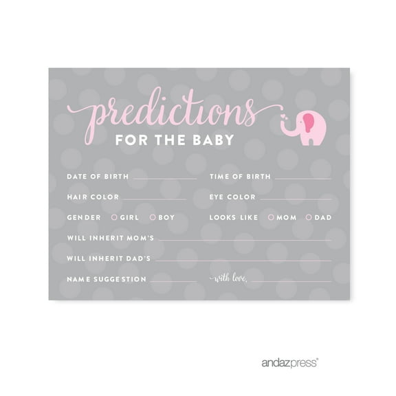 Predictions For Baby Bubblegum Pink Girl Elephant Baby Shower Games, 20-Pack