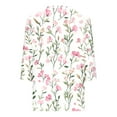 thumbnail image 2 of Felirenzacia Women’s White Blouse, V-Neck, Three-Quarter Sleeve Top with Purple Floral and Gray Stem Print, 2 of 5