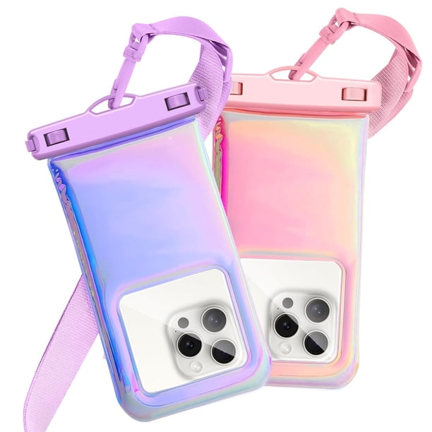 Funda impermeable para teléfono Foweroty de 7 pulgadas, rosa flotante y morado