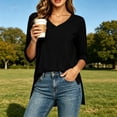 thumbnail image 2 of RongHuan 3/4 Length Sleeve Womens Tops Trendy V Neck T Shirts Casual Loose Fit Basic Tunic Shirts, 2 of 7