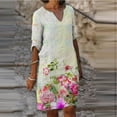 thumbnail image 1 of Robes pour Femmes Mode Décontractée Imprimé Floral Ample Grande Taille Col en V Mi-Longue Robe en Liquidation, 1 of 6