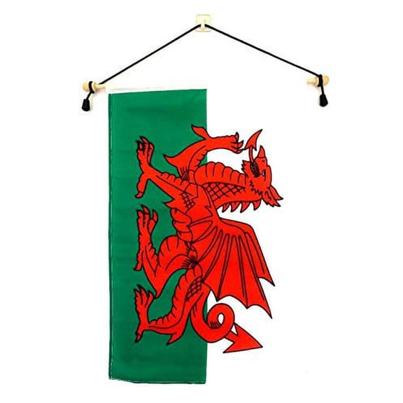 Wales 12"x18" Polyester Wall Banner Flags, 12 x18 Welsh Wall or School Flag Mounted on a Birch Wood Banner Pole, Much Larger Than Mini 4"x6" Banner Flags