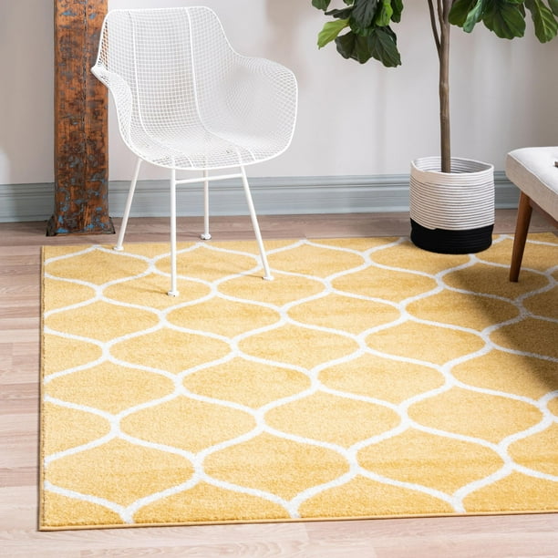 Unique Loom Rounded Trellis Frieze Rug, Yellow, 6' 0 x 6' 0