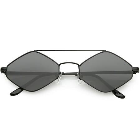 Diamond Shape Sunglasses Metal Crossbar Neutral Colored Flat Lens 55mm (Black / Smoke)
