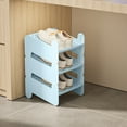 thumbnail image 5 of Multilayer Stackable Foldable Shoe Rack Organizer, Breathable Plastic Material, Non Perforated Design, for Closet Entryway Mudroom Organization, Single Pack, Light Blue, by FAJHHA, 5 of 7