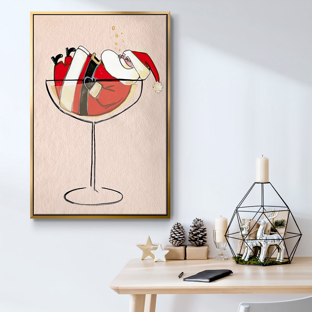 Get Blitzened Collection B - Framed Gallery Wrapped Holiday Canvas - 27 x 41 - Gold Frame