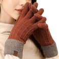thumbnail image 2 of Ticikt Women’s Knit Gloves, Fleece‑Lined Color Block Touch‑Screen Warm Gloves for Outdoor Cold Weather,Brick Red, 2 of 4