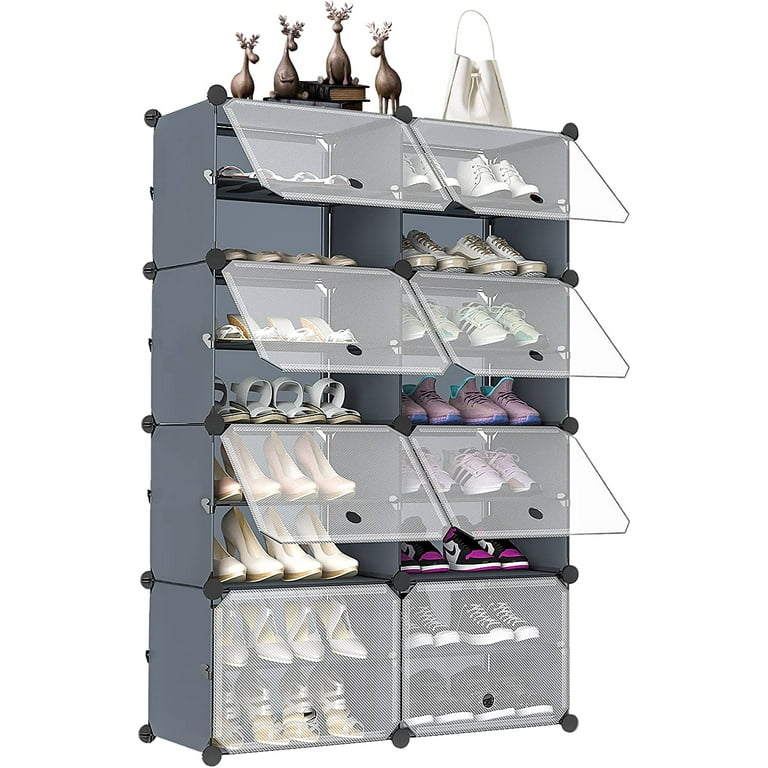 Modern 24-Cube Wood Shoe Storage Cabinet Freestanding Shoe Organizer &  Metal Leg