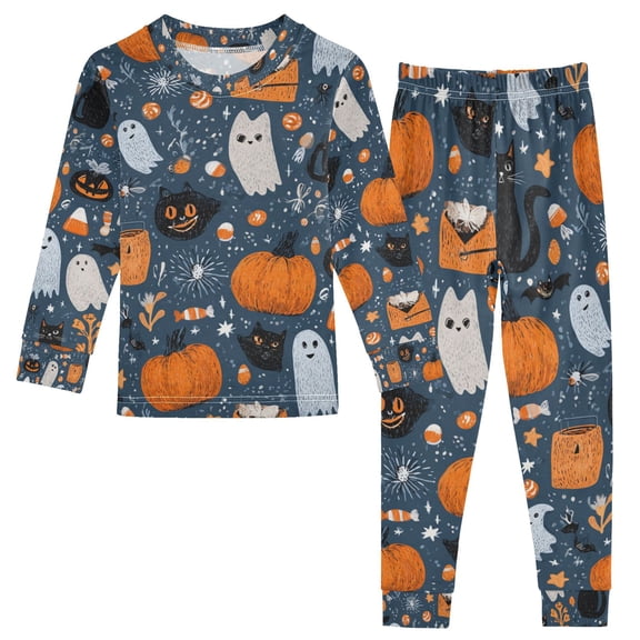 Boys Pajamas Girls Pajama Retro Pumpkin Black Cat Cute Comfortable Cotton Two-piece Pajama Set