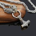 thumbnail image 3 of Men Wolf Head Necklace Norse Jewelry Amulet Thor's Hammer Pendant Necklace, 3 of 3