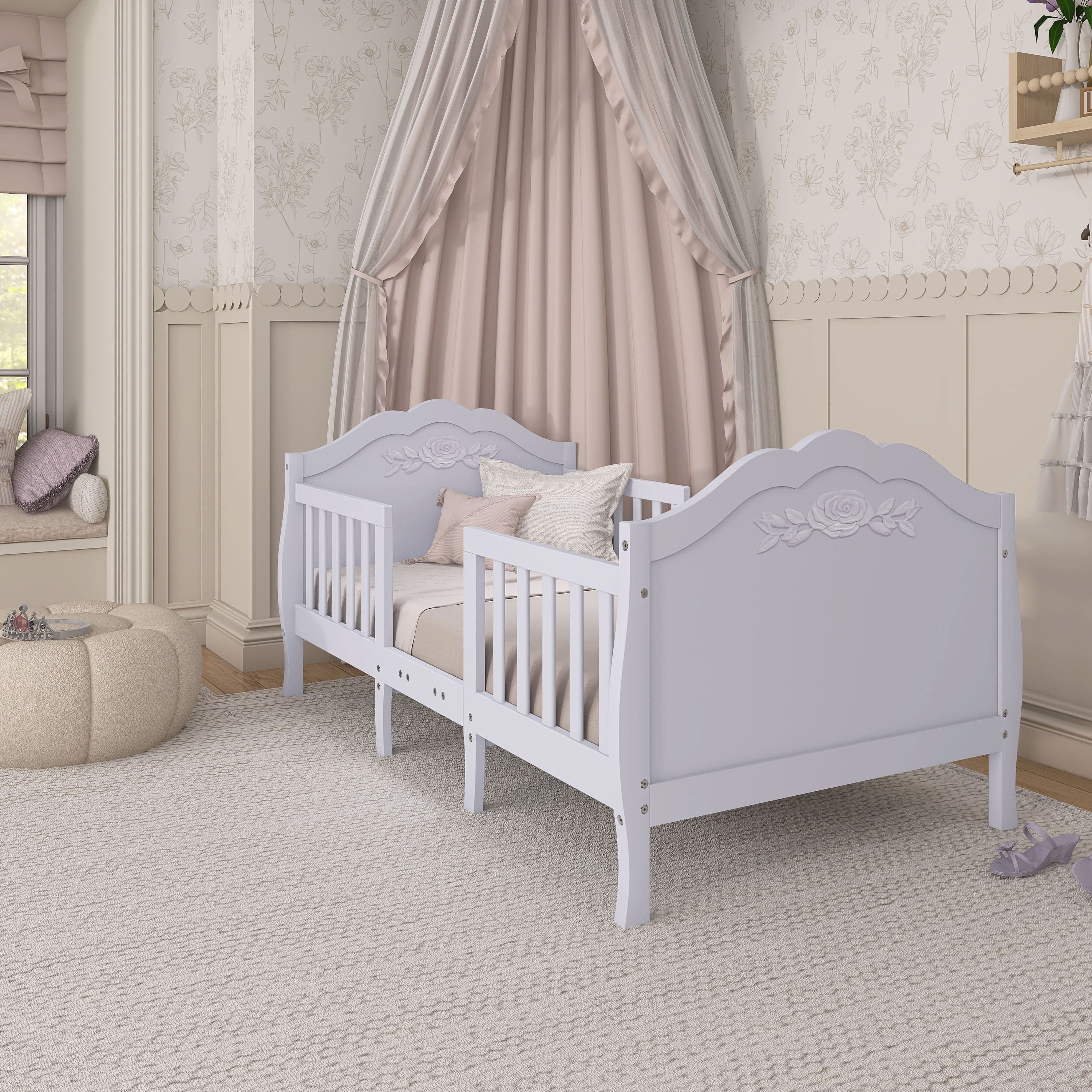 Dream On Me Rose 3-in-1 Convertible Toddler Bed, Greenguard Gold and JPMA Certified, Lavender Ice