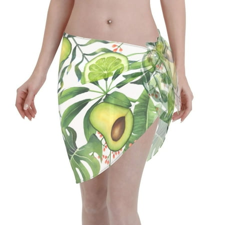 Disketp Watercolor Green Tropical Women Swimsuit Cover Up Short Chiffon Summer Beach Sarong Bikini Wrap Skirt Bathing Suit