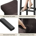 thumbnail image 5 of WALYWIK Counter Height 24" Barstools Set of 2, Modern Upholstered Counter Stool with Curved Surface, PU Leather Backless Saddle Stool, for Kitchen Counter or Home Bar, Black + Brown, 5 of 8
