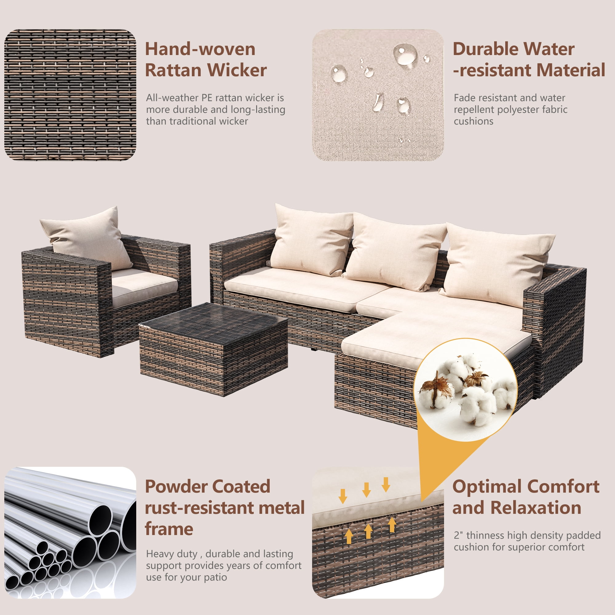 4 Pieces Patio Furniture Sectional Set, Outdoor All-Weather Wicker Conversation Set with 3-Seater Sofa & Table, Rattan Sectional Sofa Set, Backyard Porch Balcony Use Furniture Set, K2824