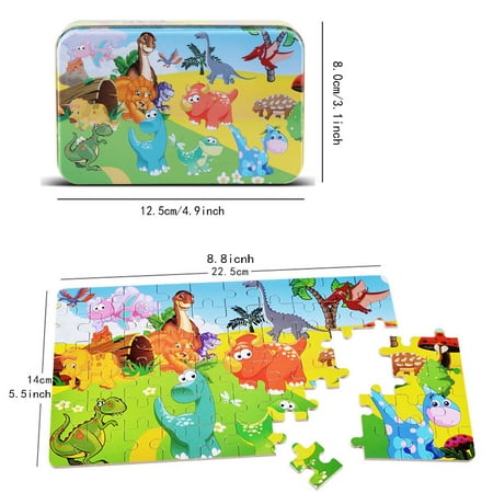 Black and Friday Deals Tuscom Iron Box Wooden Cartoon Puzzle Children's Early Education Educational Toy Gift (60 Tablets) Christmas Decorations on Clearance