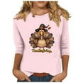 thumbnail image 2 of Inverlee Thanksgiving Shirts Women Cute Turkey Pumpkin Graphic Tees Comfy 3/4 Sleeve Loose Fit T-shirts Round Neck Holiday Blouse Tops, 2 of 4