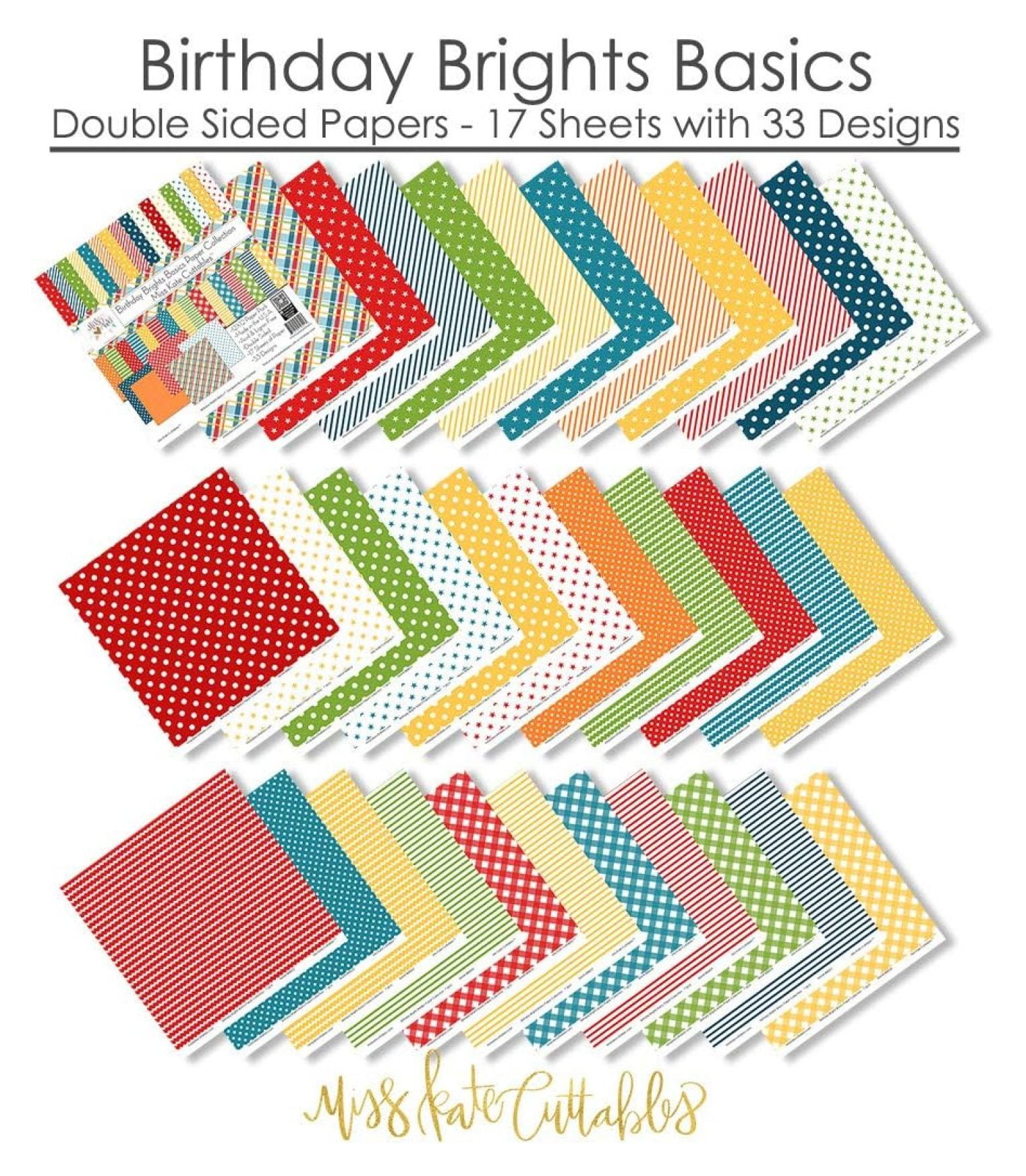 Pattern Paper Pack - Birthday Brights Basics - for Party - 17 Double-Sided 12"x12" Collection Includes 34 Patterns - Scrapbooking Card Making Crafting - by
