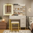 thumbnail image 2 of QinaQin Vanity Table Set with Sliding LED Mirror, Power Outlet, 4 Drawers, Storage Shelves and Cushioned Stool, 2 of 7