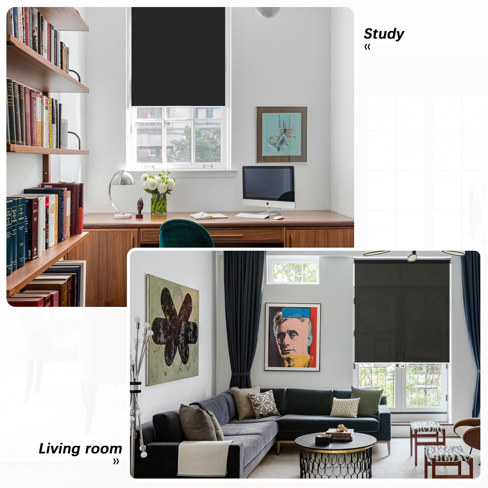 Keego Roller Shades Cordless Blackout Privacy Window Blinds Customizable Color and Size for Bedroom and Living Room Home and Office Privacy Customizable Color and Size Black 34"w x 60"h