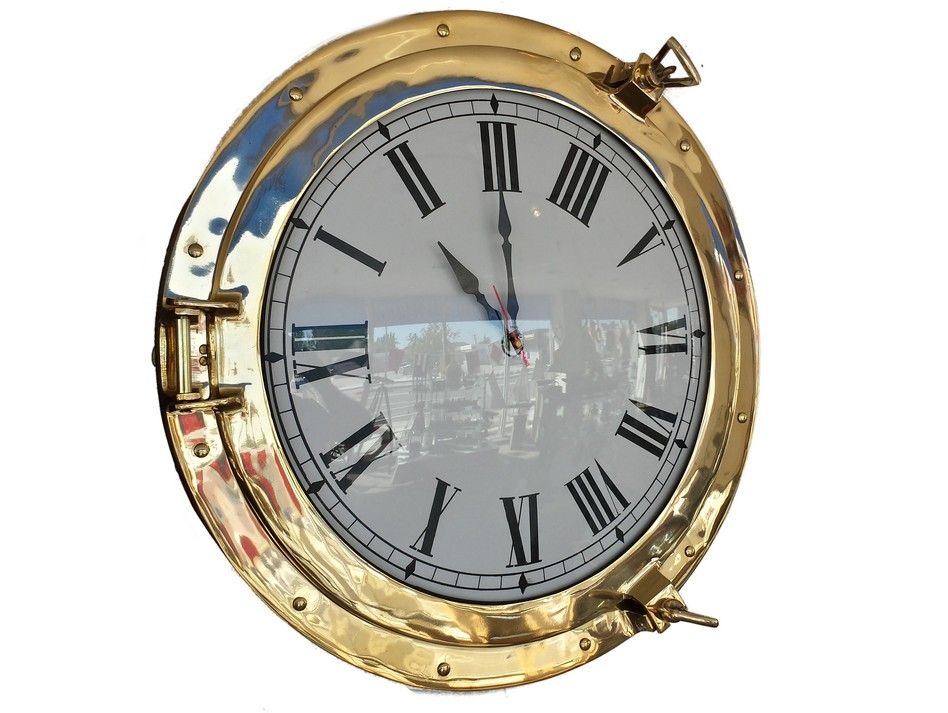 Brass Deluxe Class Porthole Clock 20" Nautical Decoration Port Hole
