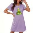 thumbnail image 1 of Camisón corto navideño para mujer, talla grande, cuello redondo, manga corta, estampado en el pecho, vestido de noche para mujer, 1 of 3