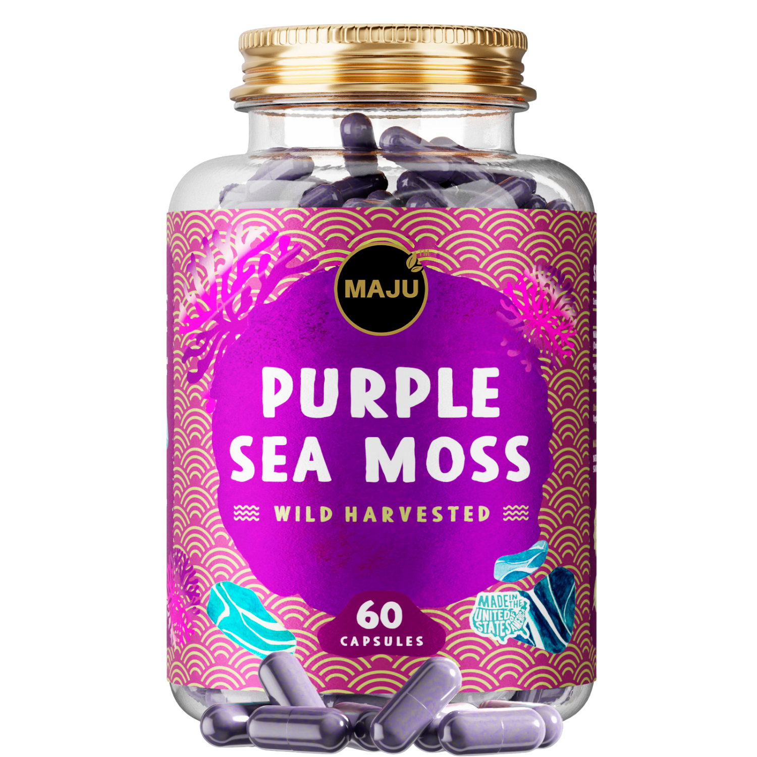 Maju Superfoods Purple Sea Moss Mineral Supplement Immune, Bone & Joint Support 60 Count 60 Capsules