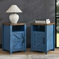 thumbnail image 3 of HDTFGB Navy Blue Farmhouse Nightstand Set of 2, Rustic End Table with Barn Door and Shelf, Bedside Table with Charging Station for Living Room, Bedroom, 3 of 7
