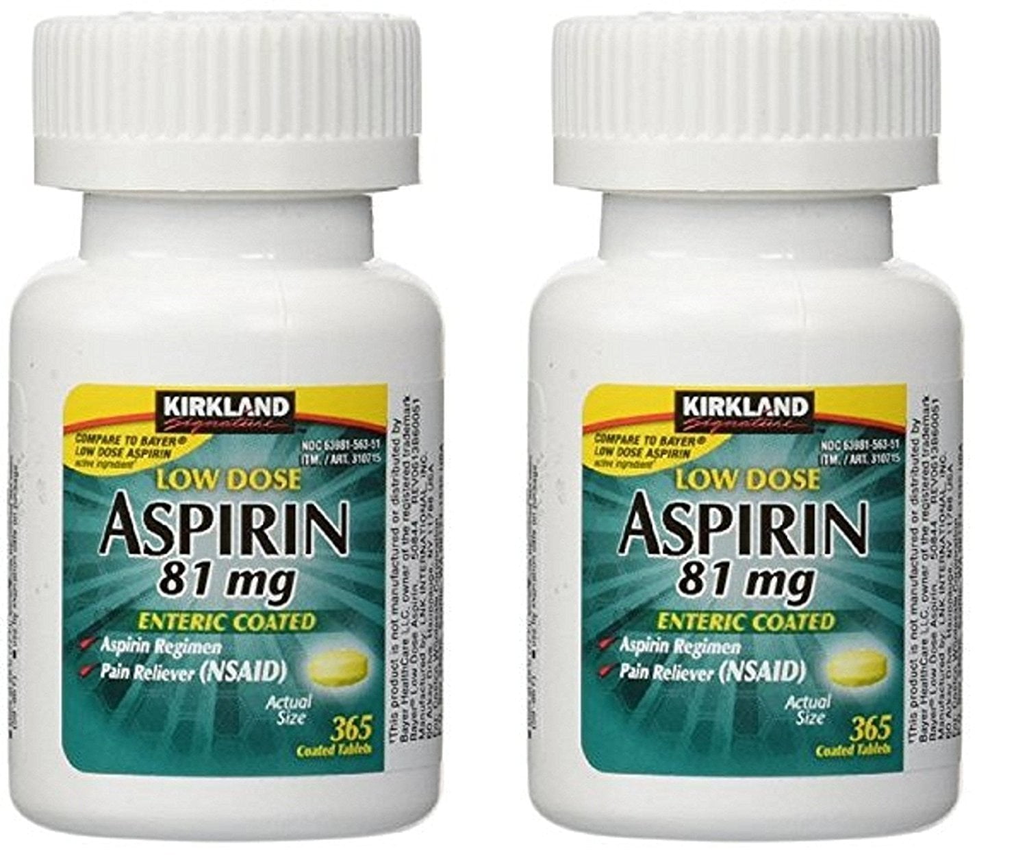 Kirkland Signature Low Dose Aspirin, 2 bottles 365Count Enteric