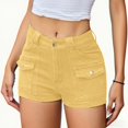 thumbnail image 4 of uublik Stretchy Jean Shorts for Women High Waisted Pull On Jorts with Pockets Denim Shorts Women Summer Casual Shorts, Khaki, 4 of 6