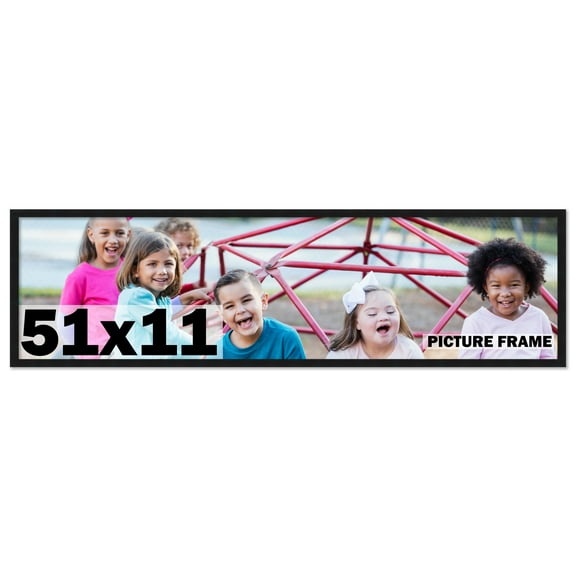 51x11 Frame Black Solid Wood Picture Frame | 0.75 Inch Moulding Width | Includes UV Acrylic