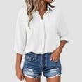 thumbnail image 4 of vigerkar Long Sleeve Shirts for Women Trendy Collared Button Down Blouses Solid Color Casual Fashion Tops (White, XXL), 4 of 5