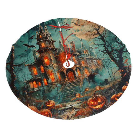 Christmas Tree Skirt 30" Halloween Haunted House Scary Pumpkin (8) Xmas Tree Skirts Mat for New Year Holiday Christmas Party Decorations