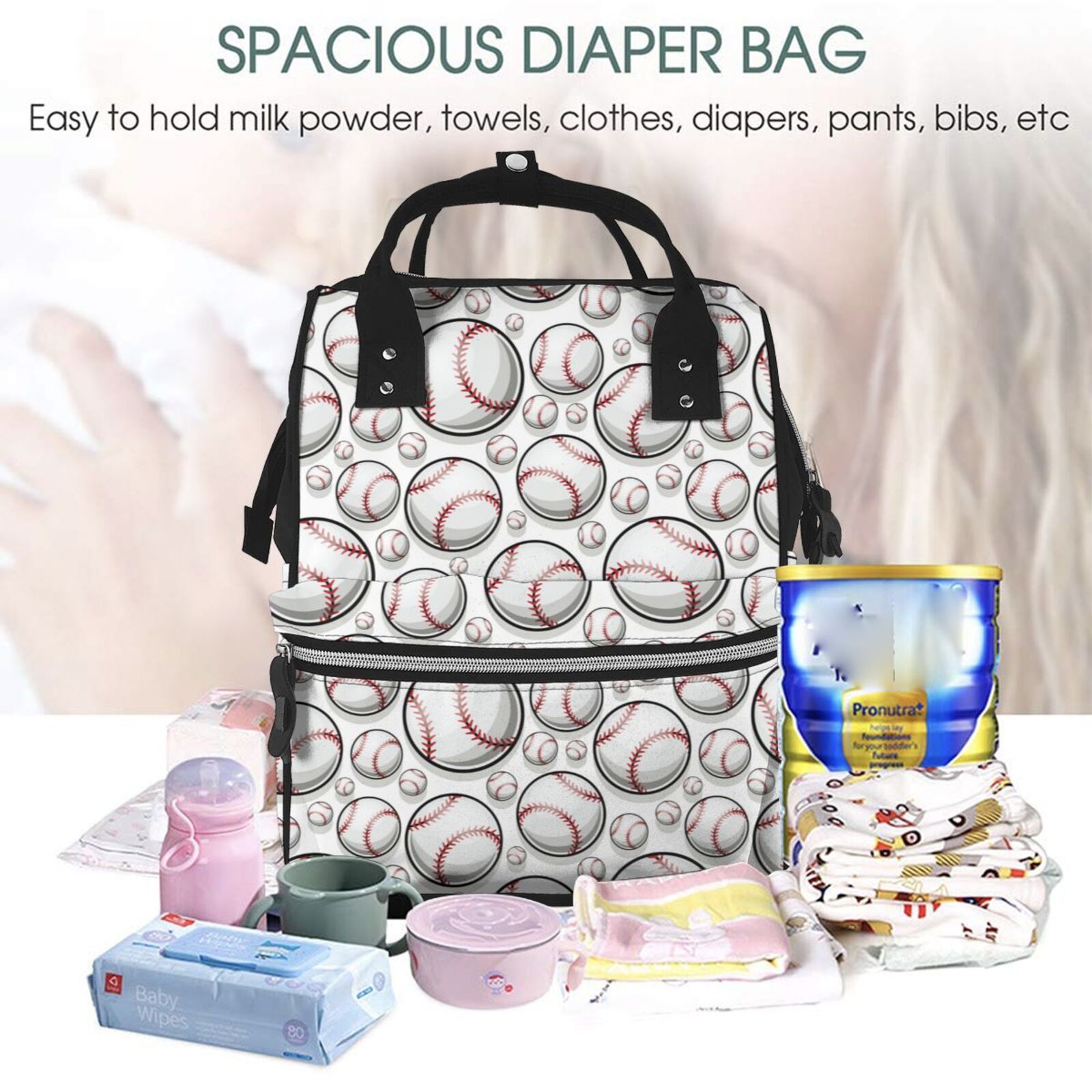 Kdxio Baby Diaper Backpack,Multi-Function Travel Backpack Nappy Bags,Nursing Bag, Fashion Mummy,Roomy Waterproof for Baby Care(Cute Baseball)