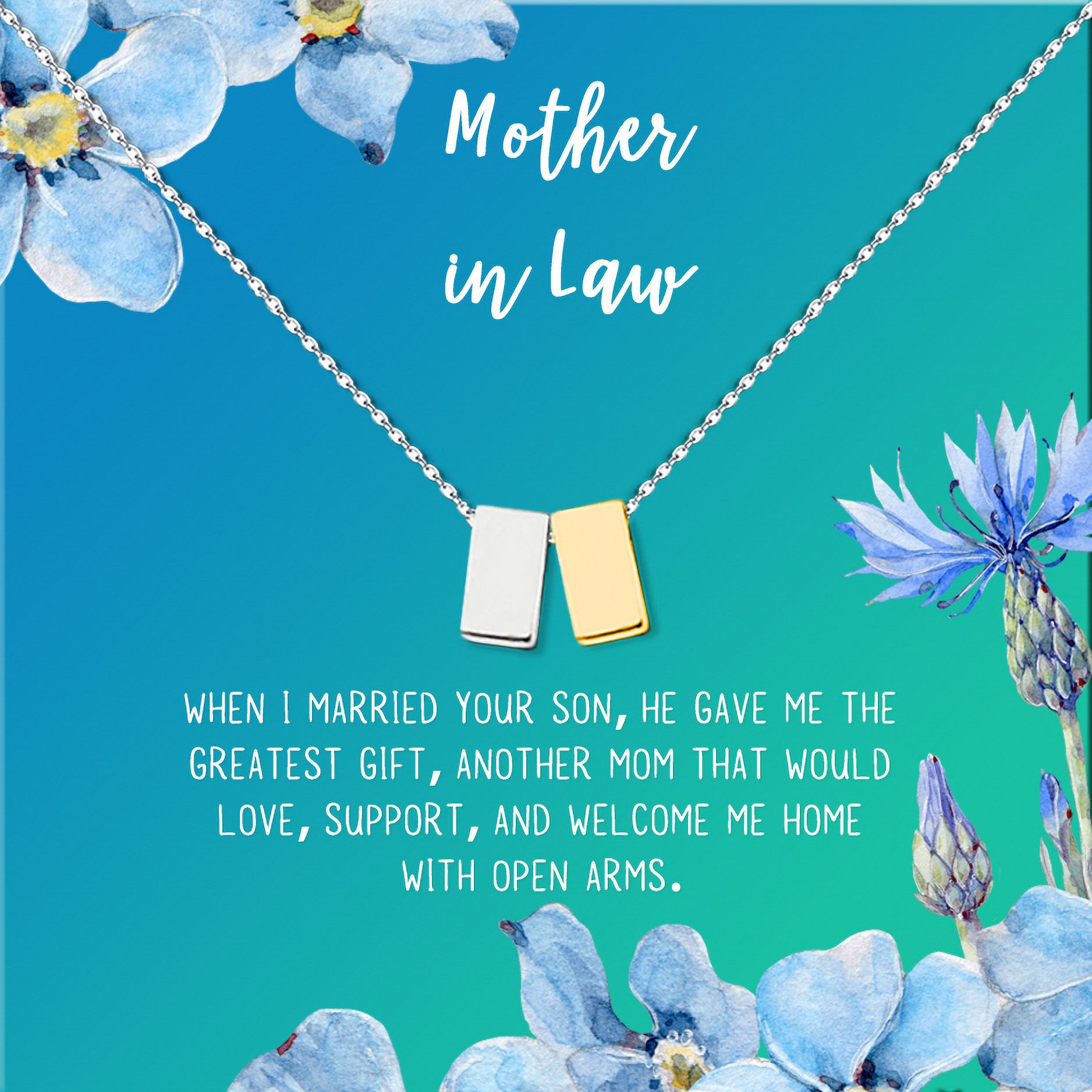 Anavia Mother in Law Gift, Mother of the Groom Gift, Jewelry and Card Gift for Mother in Law, Mother's Day Gift, Necklace and Card Gift [Silver and Gold Cube,Blue-Green Gradient]