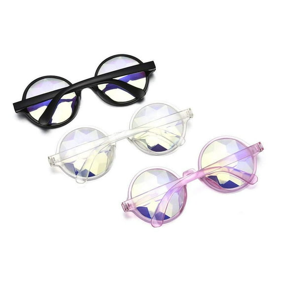 Magik Festival Party Rave Kaleidoscope Rainbow Round Glasses Diffraction Prism Glasses Black pink clear 3 Pack