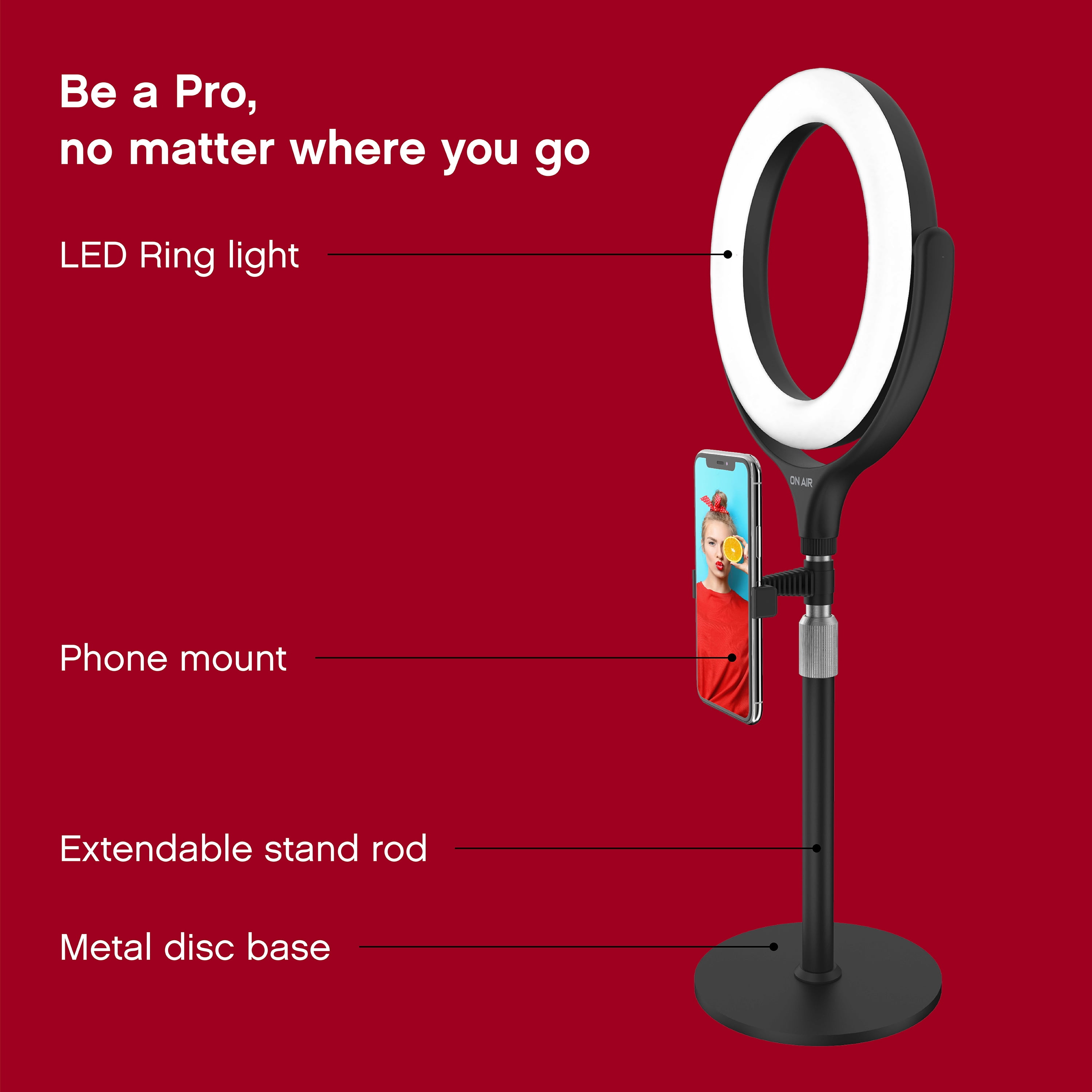 ON AIR 8 in. LED Ring Light with Multiple Light Modes and Brightness Levels