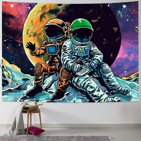 JRXY Funny Space Astronaut Alien Tapestry for Men Guys Bedroom, Cool Trippy Universe Planet Art Tapestries Wall Hanging College Dorm Boys Room Decor , Psychedelic Black Galaxy Poster Painting