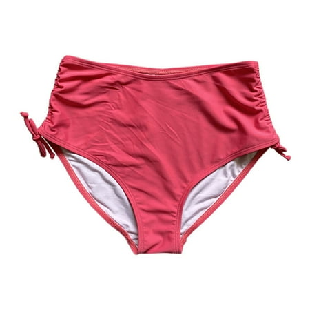 GEWSEY Women s Bikini Bottoms High Waisted Swim Bottom Full Coverage Side Tie Tummy Control Bathing Suit Swimsuit Bottoms Pink  S
